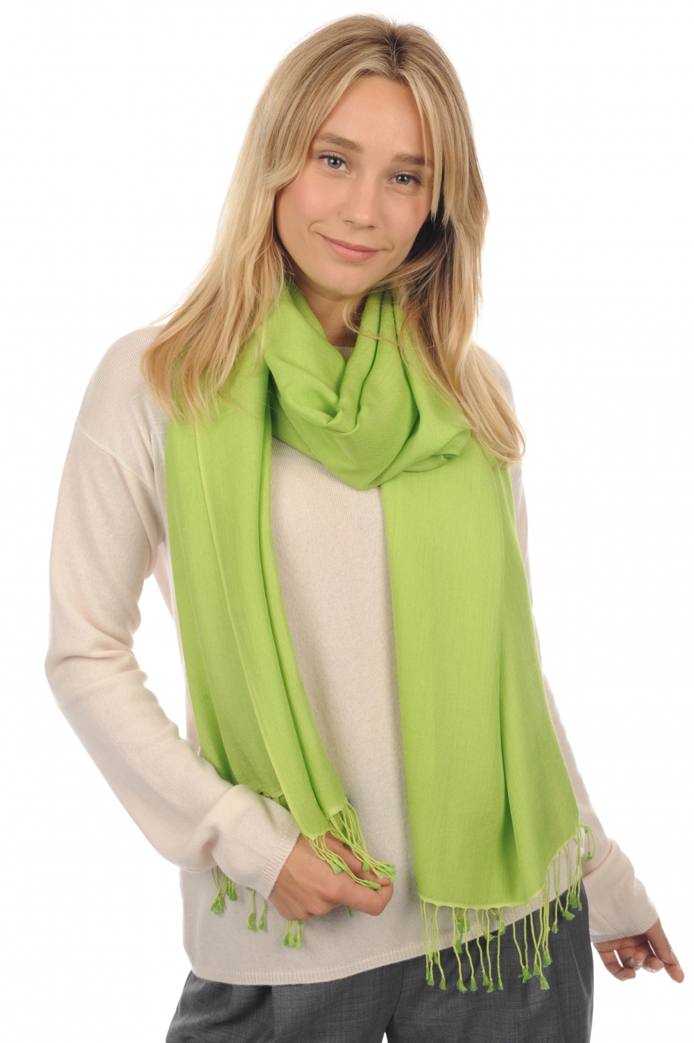 Cashmere & Silk accessories shawls platine springtime green 201 cm x 71 cm